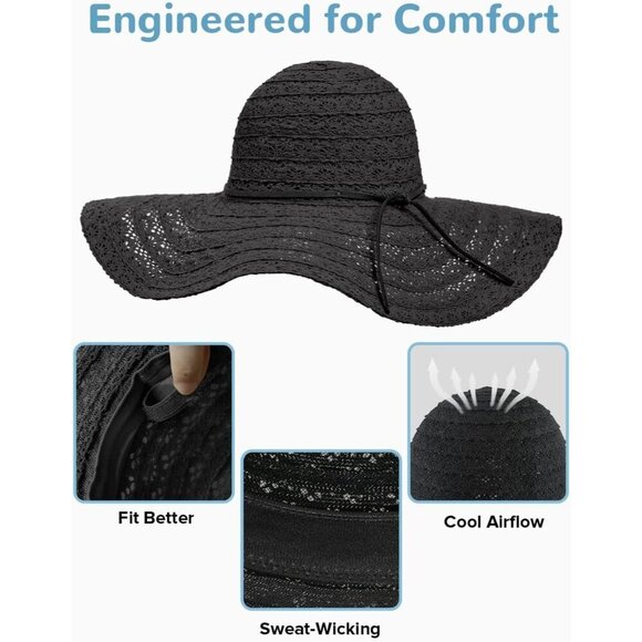 Women Sun Hat Lace Packable Wide Brim Foldable Travel Beach Accessories